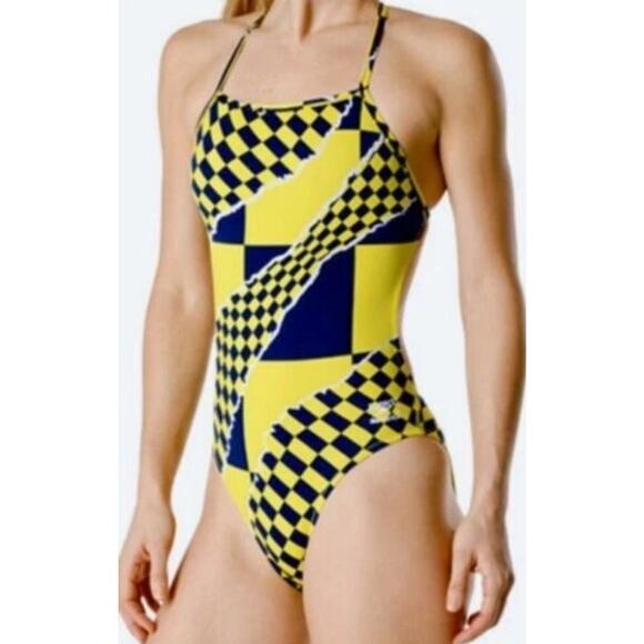 Speedo Trending Fast One Blue Gold Endurance Swim Suit Female 7719908-419 12/38 - Picture 1 of 7
